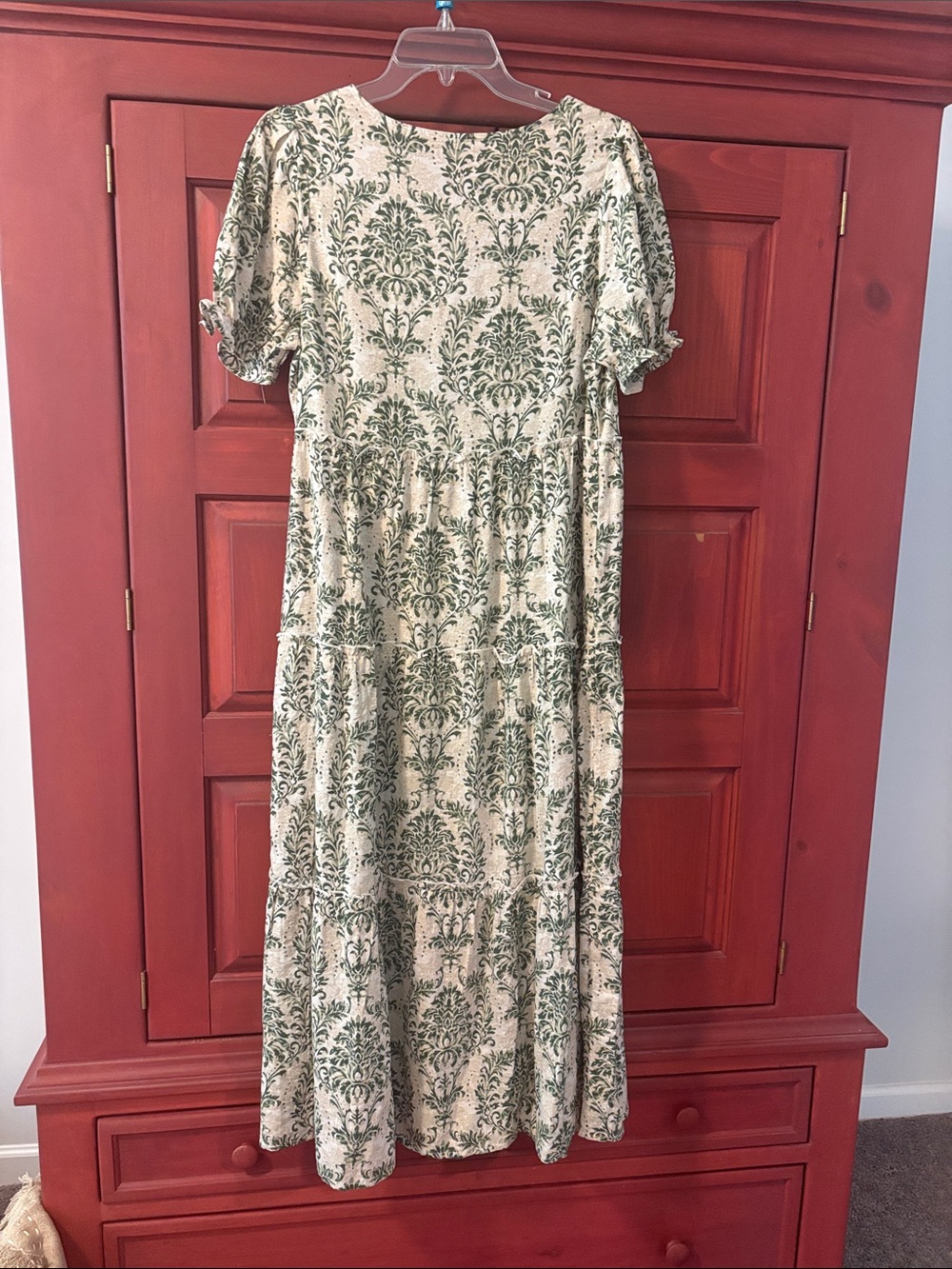 Cream and Green Floral Maxi Dress - Picture 4 of 4